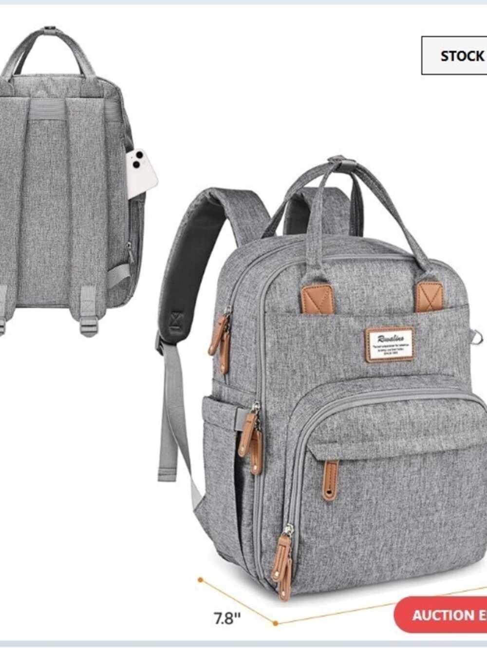 BRAND NEW: RUVALINO Large Multifunction Diaper Back Pack-Gray - Picture 3 of 3
